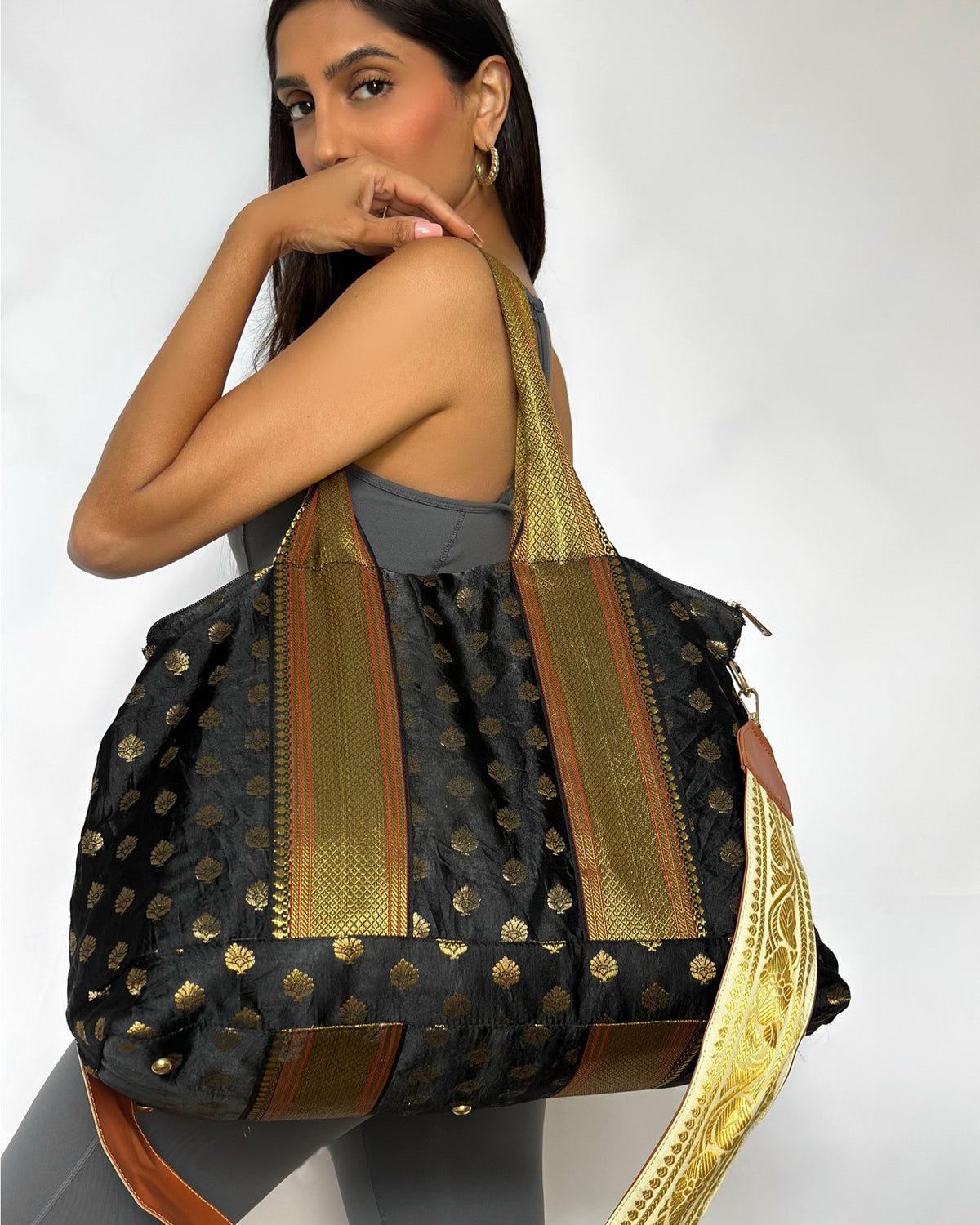 Black Sari Duffle Bag with Strap - holiCHIC