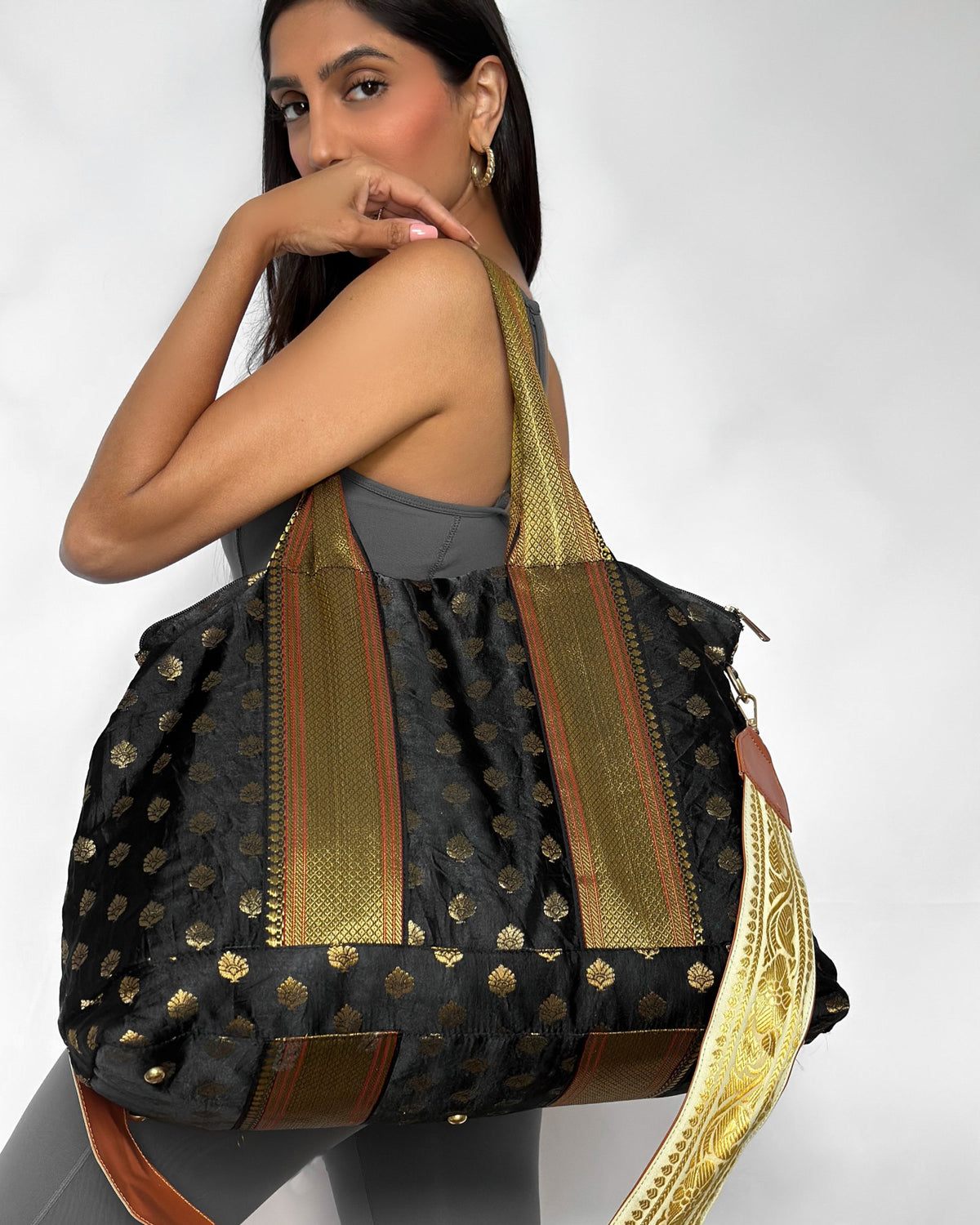 Black Sari Duffle Bag with Strap - holiCHIC