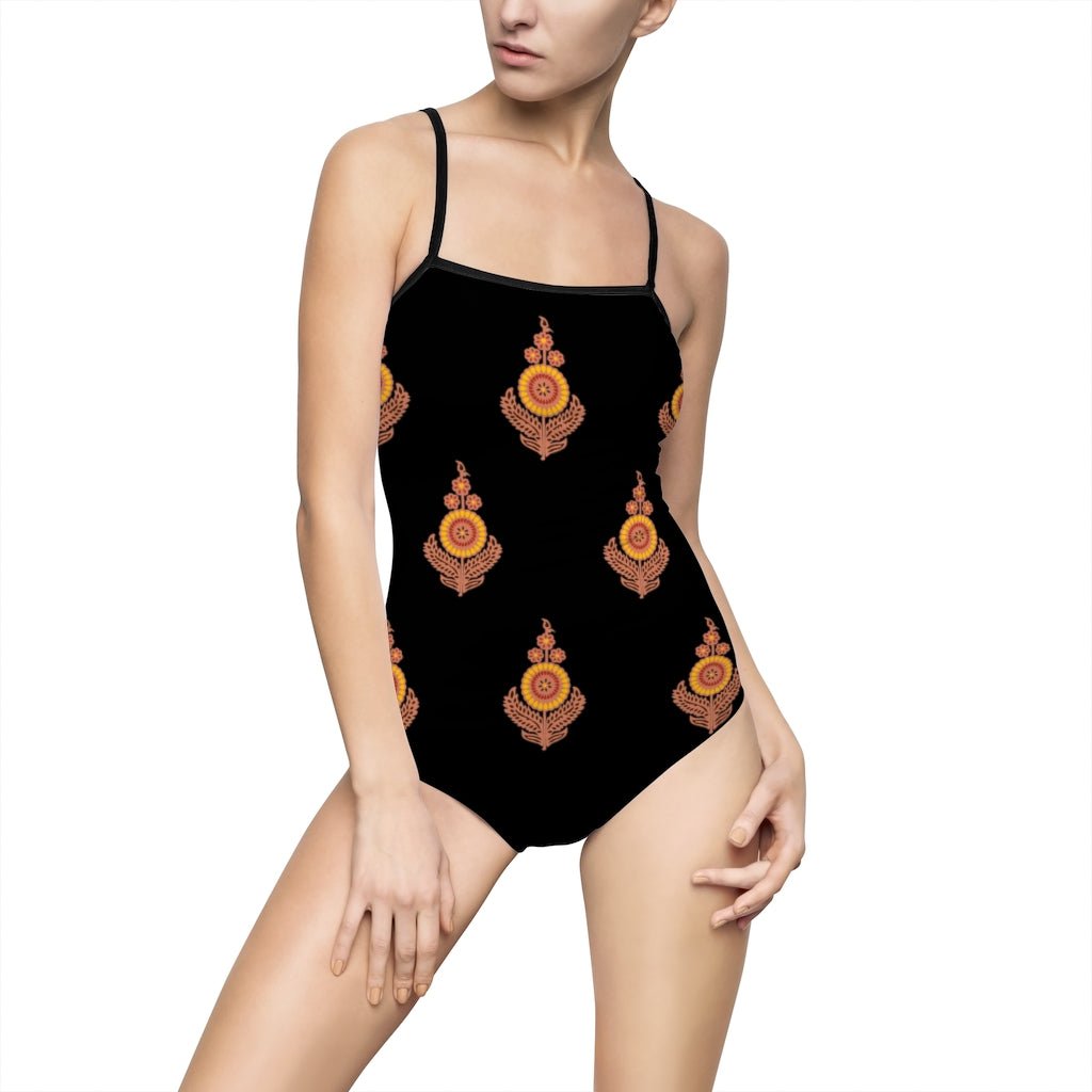 Jenna Block Print One Piece Swimsuit - holiCHIC