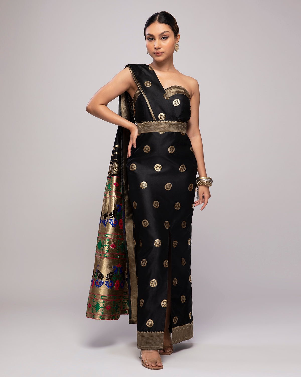 Karishma Sari Gown Black - holiCHIC