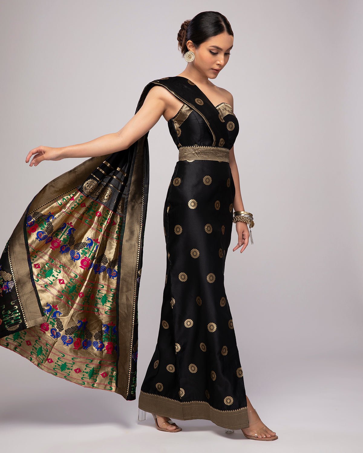 Karishma Sari Gown Black - holiCHIC